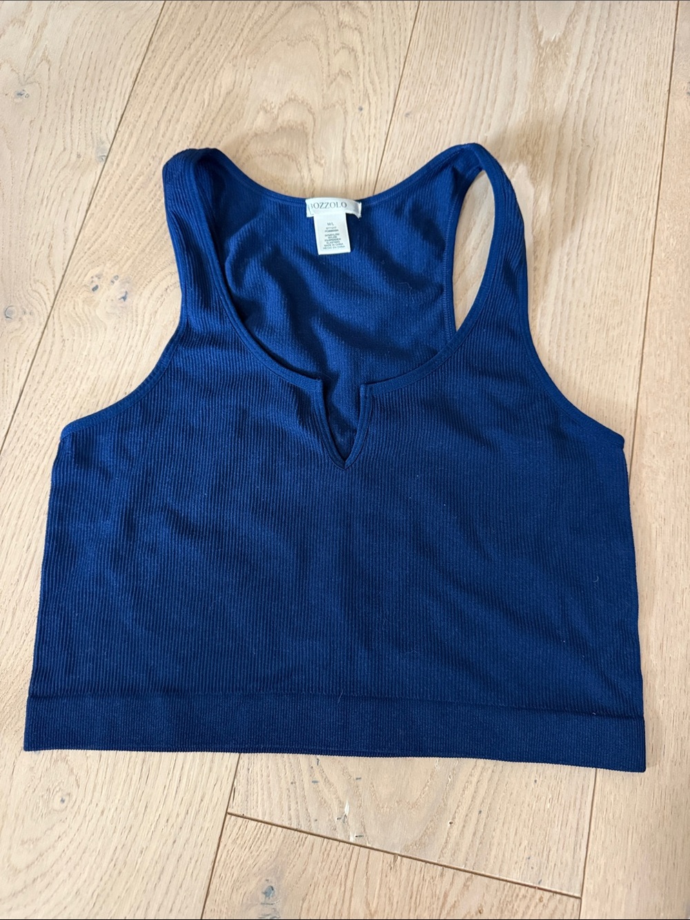Navy Ribbed Racerback Crop Tank bozzolo